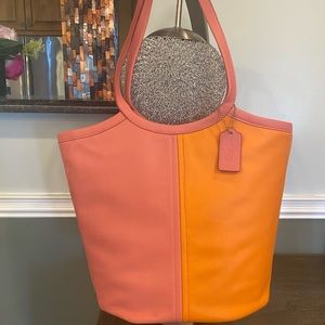 COACH Bea Medium Leather Tote Taffy Orange Multi